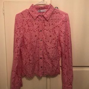 4th of July Sale Gorgeous Pink Lace Zara button down shirt Y2K style S